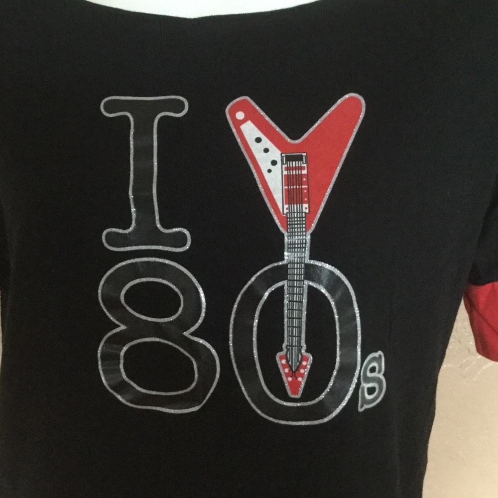 I ❤️ 80s Big Hair Band Shirt M Flying V Guitar